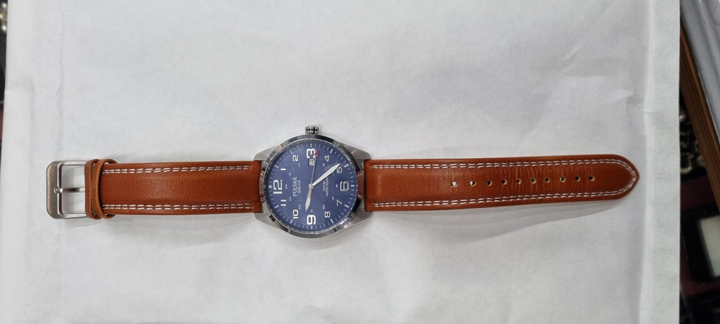Pulsar Blue Dial Brown Leather Strap Solar Men's Watch PX3189X1
