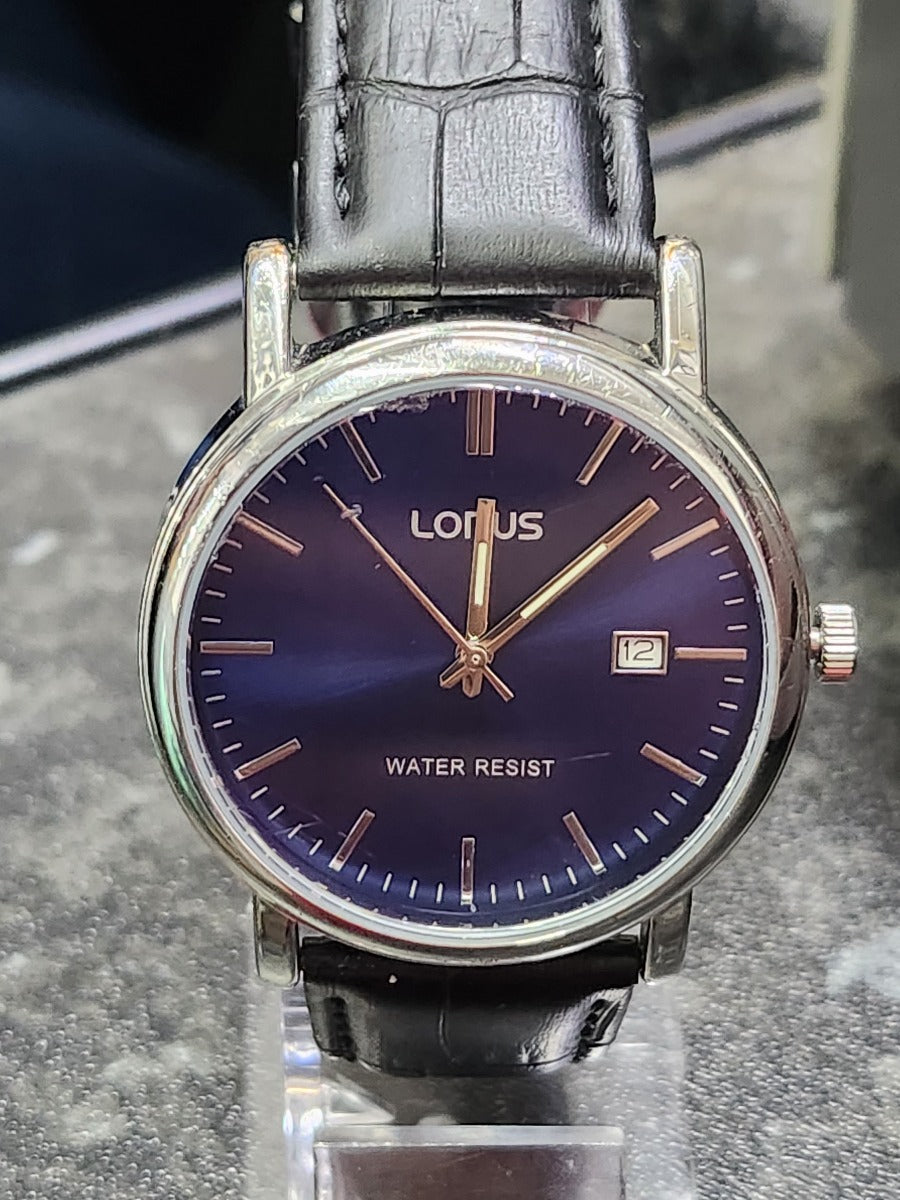 Lorus Men's Watch with Blue Dial and Black Leather Strap RG841CX9