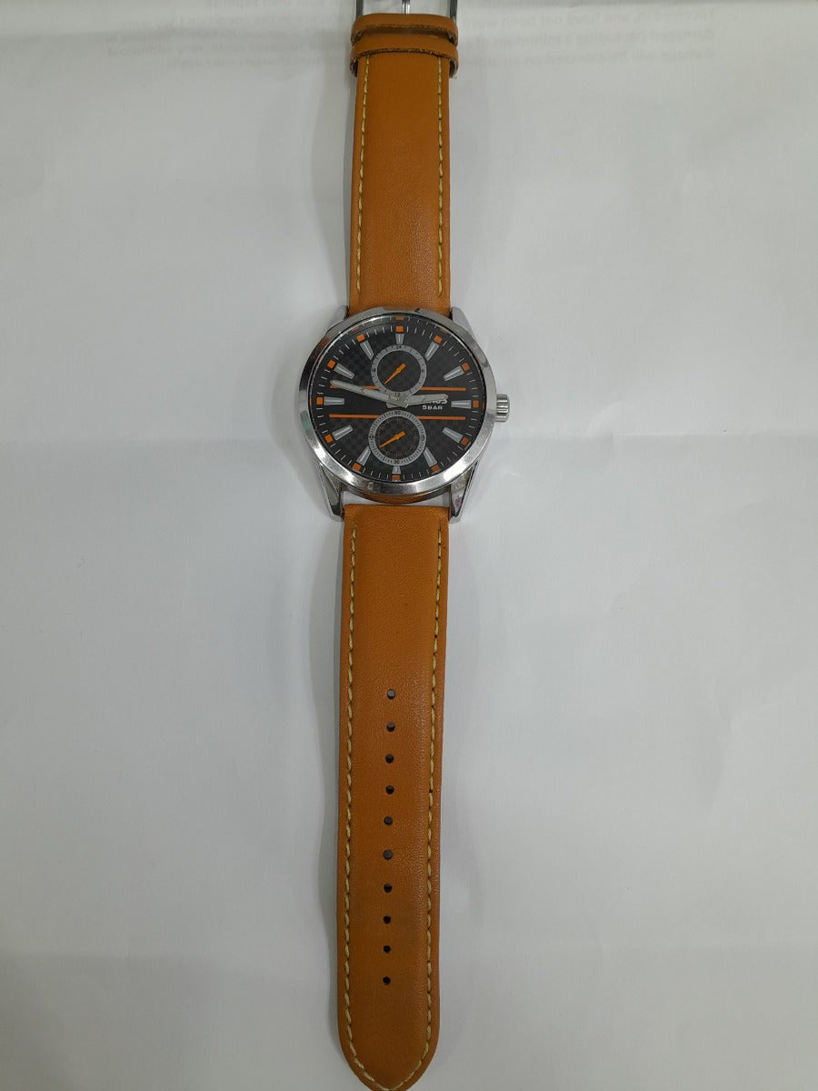 Lorus Mens Watch with Black Dial and Tan Strap R3A61AX9
