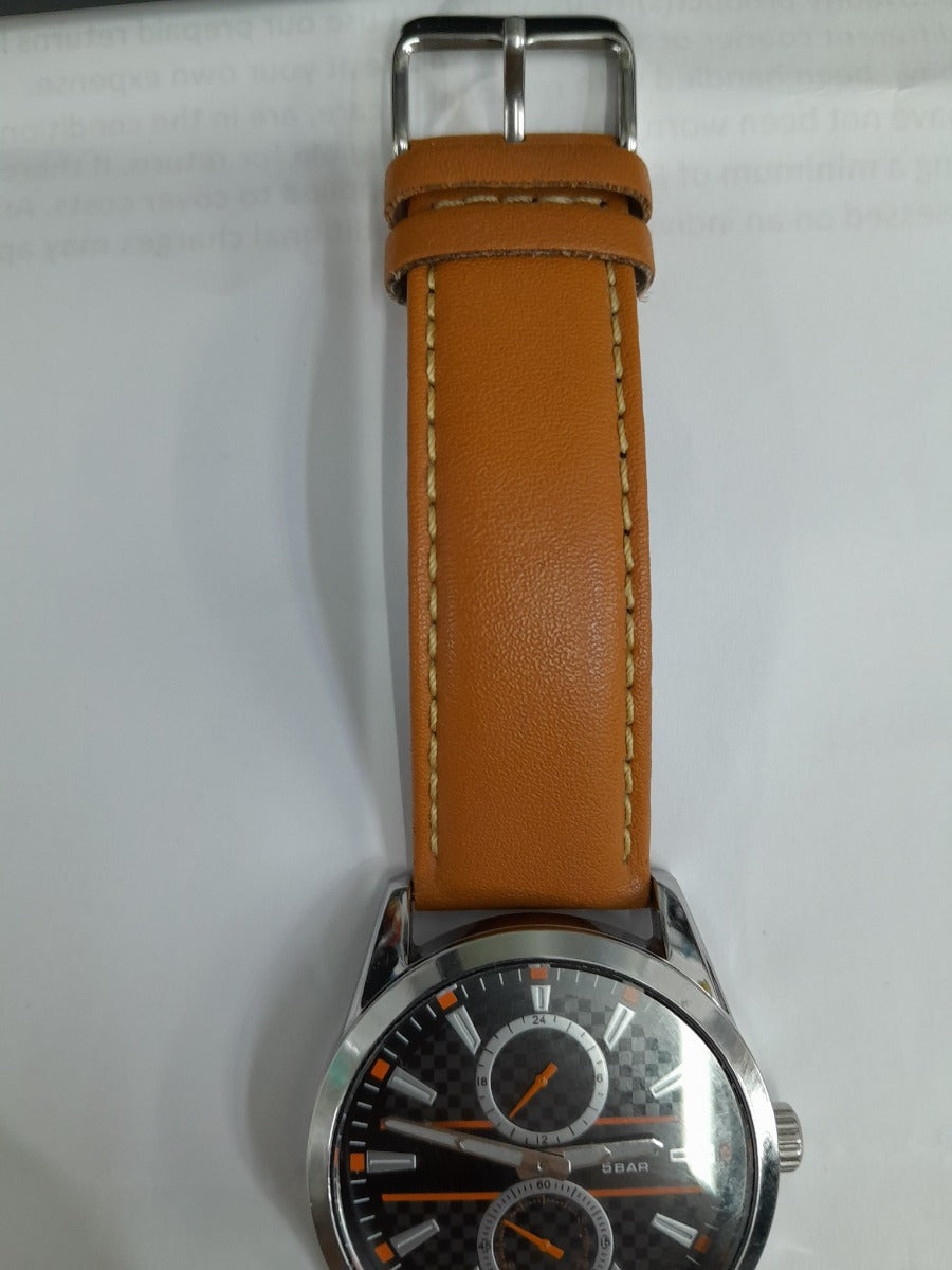 Lorus Mens Watch with Black Dial and Tan Strap R3A61AX9