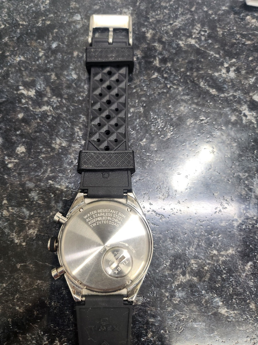 Timex Mens Q Chrono Watch with Black Silicone Strap TW2V70100