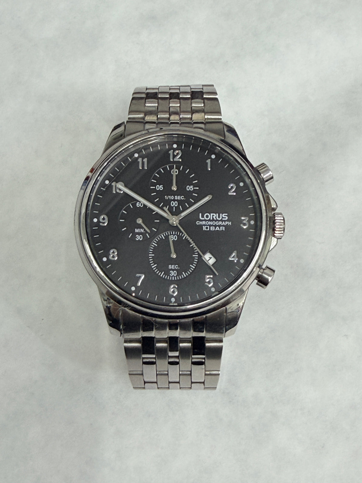 Lorus Men's Chronograph Watch Black Dial Silver Strap RM335JX9 *Refurbished*