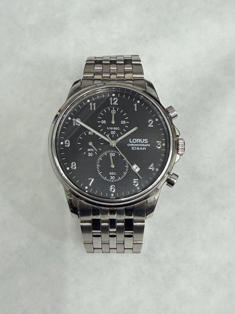 Lorus Men's Chronograph Watch Black Dial Silver Strap RM335JX9 *Refurbished*
