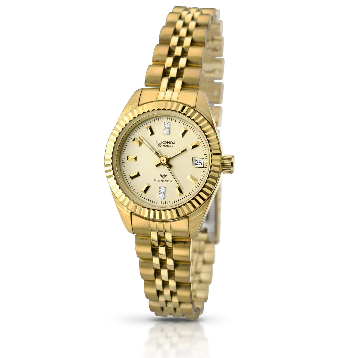 Sekonda Ladies Gold Analogue Watch With Real Diamond 2062