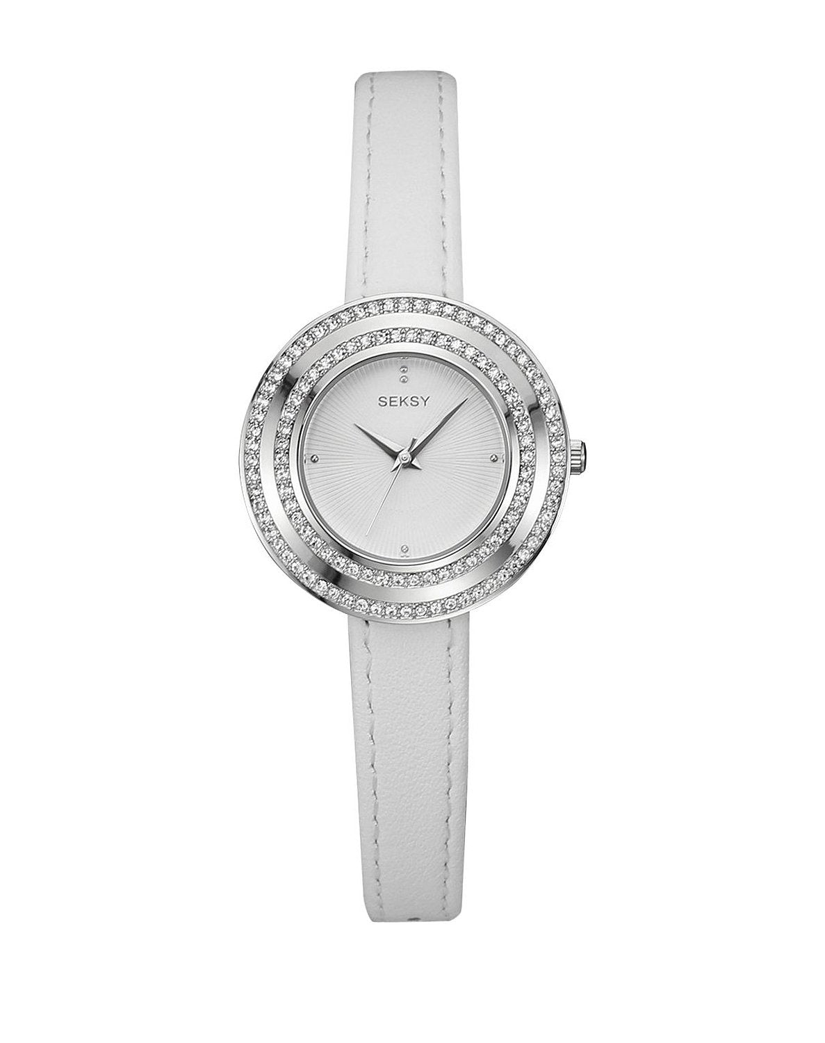 Sekonda Seksy Ladies Watch with Stone Set Detail and White Leather Strap 2075
