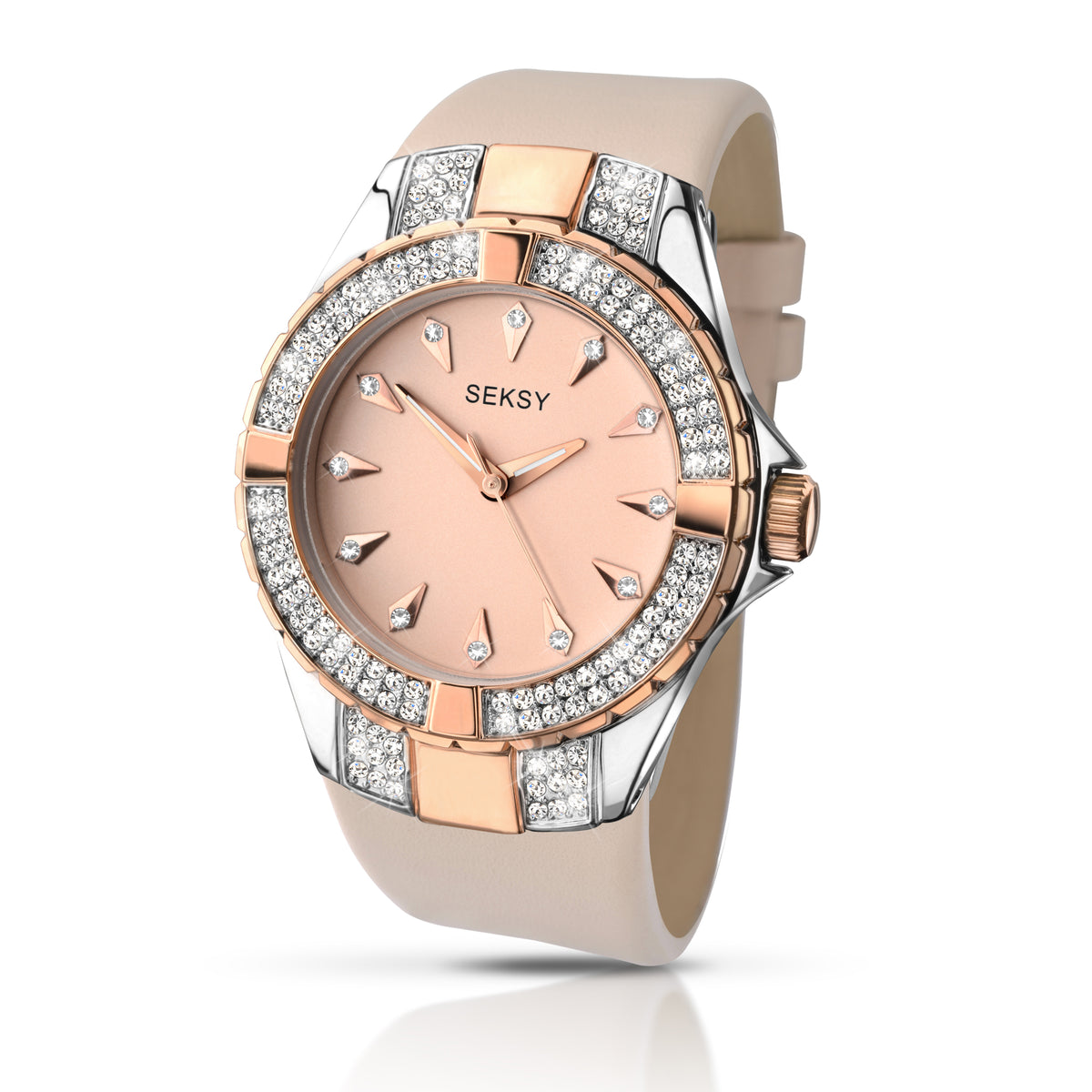 Seksy by Sekonda Intense Two tone Rose Gold Case And Nude Coloured Leather Strap Ladies Watch 2082