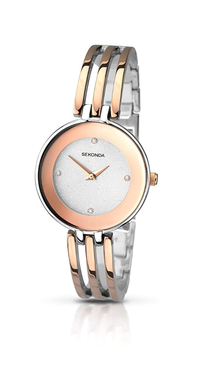 Sekonda Women's Watch with Rose Gold Bracelet and Silver Glitter Dial 2107