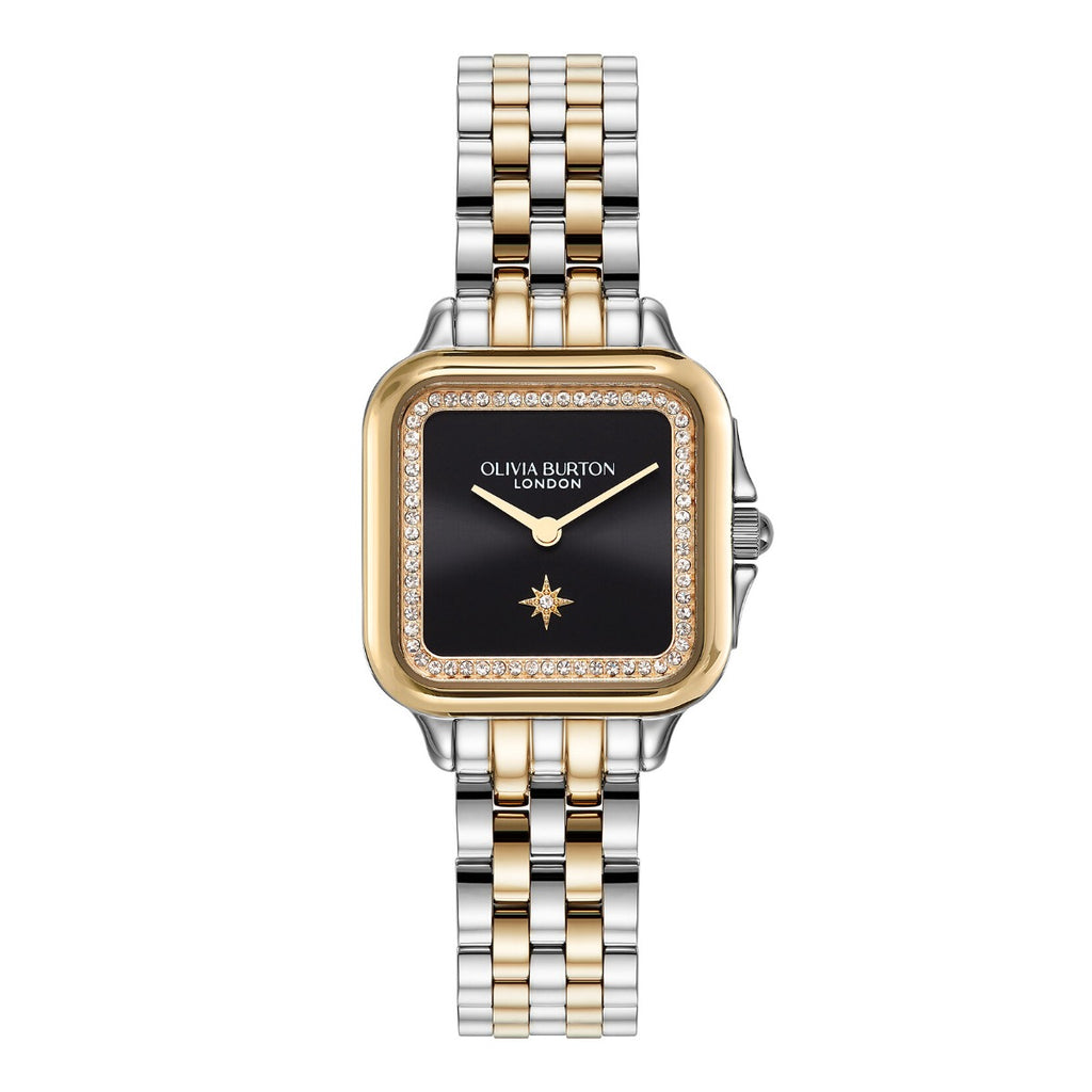 Olivia Burton Grosvenor Classic Ladies Watch with Black Dial and Two Tone Bracelet 24000124