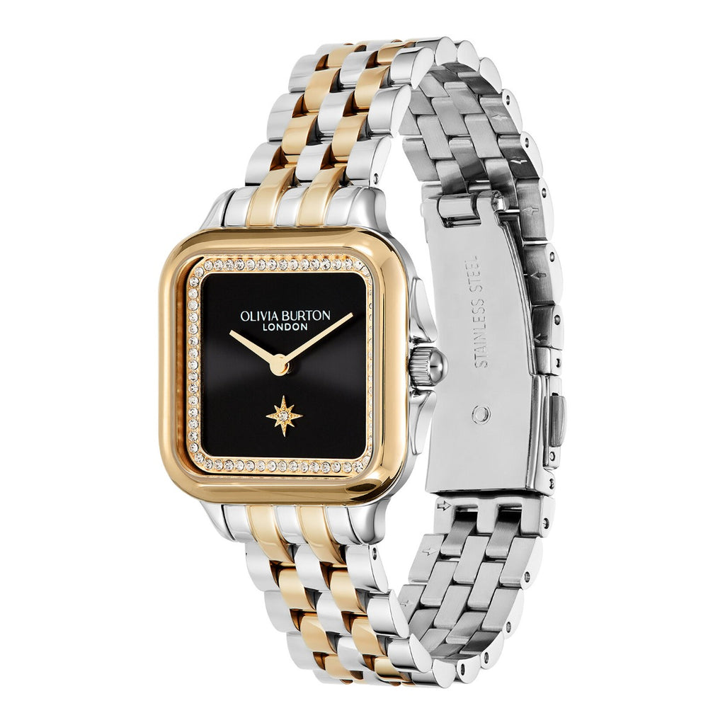 Olivia Burton Grosvenor Classic Ladies Watch with Black Dial and Two Tone Bracelet 24000124