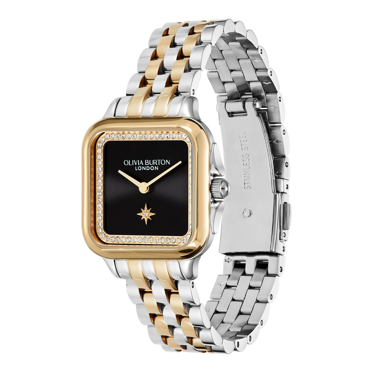 Olivia Burton Grosvenor Classic Ladies Watch with Black Dial and Two Tone Bracelet 24000124
