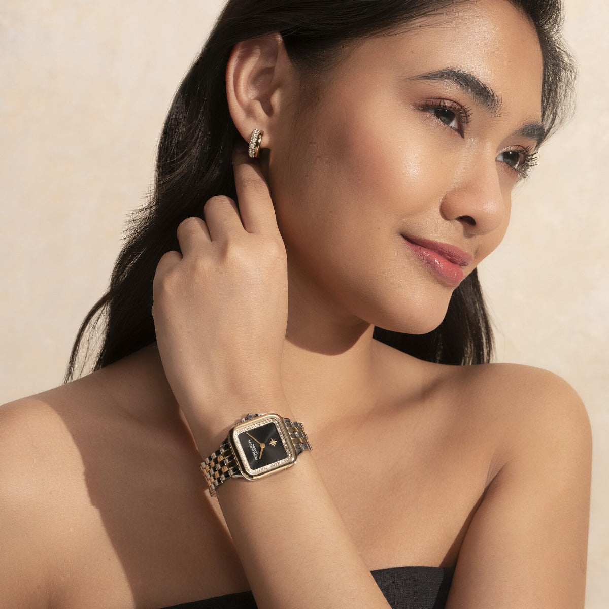 Olivia Burton Grosvenor Classic Ladies Watch with Black Dial and Two Tone Bracelet 24000124