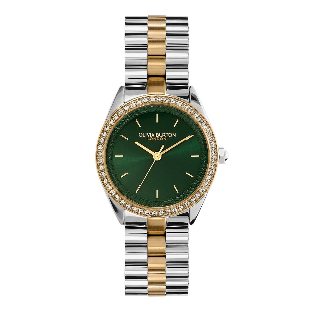 Olivia Burton Bejewelled Ladies Watch with Green Dial and Two Tone Bracelet 24000137