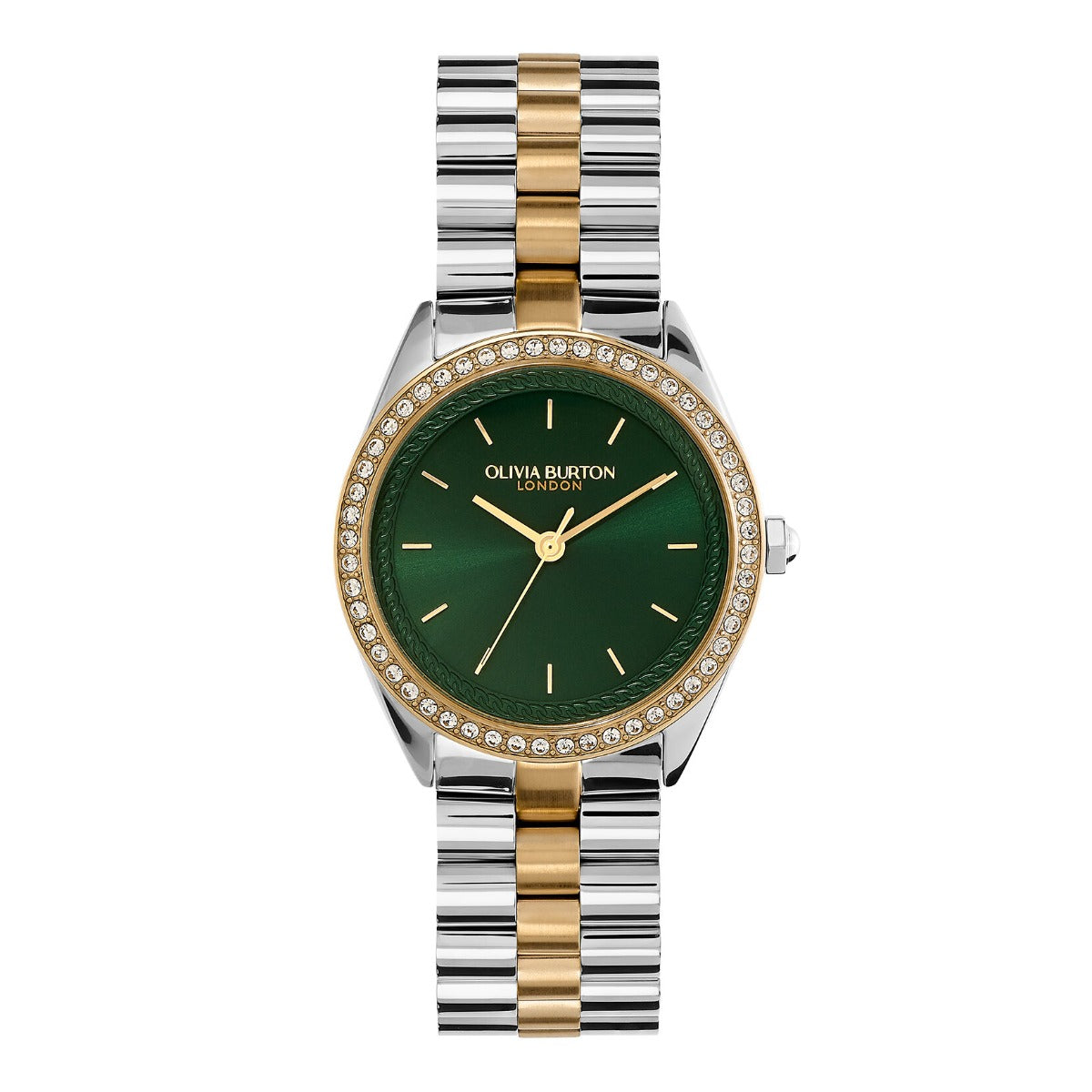 Olivia Burton Bejewelled Ladies Watch with Green Dial and Two Tone Bracelet 24000137