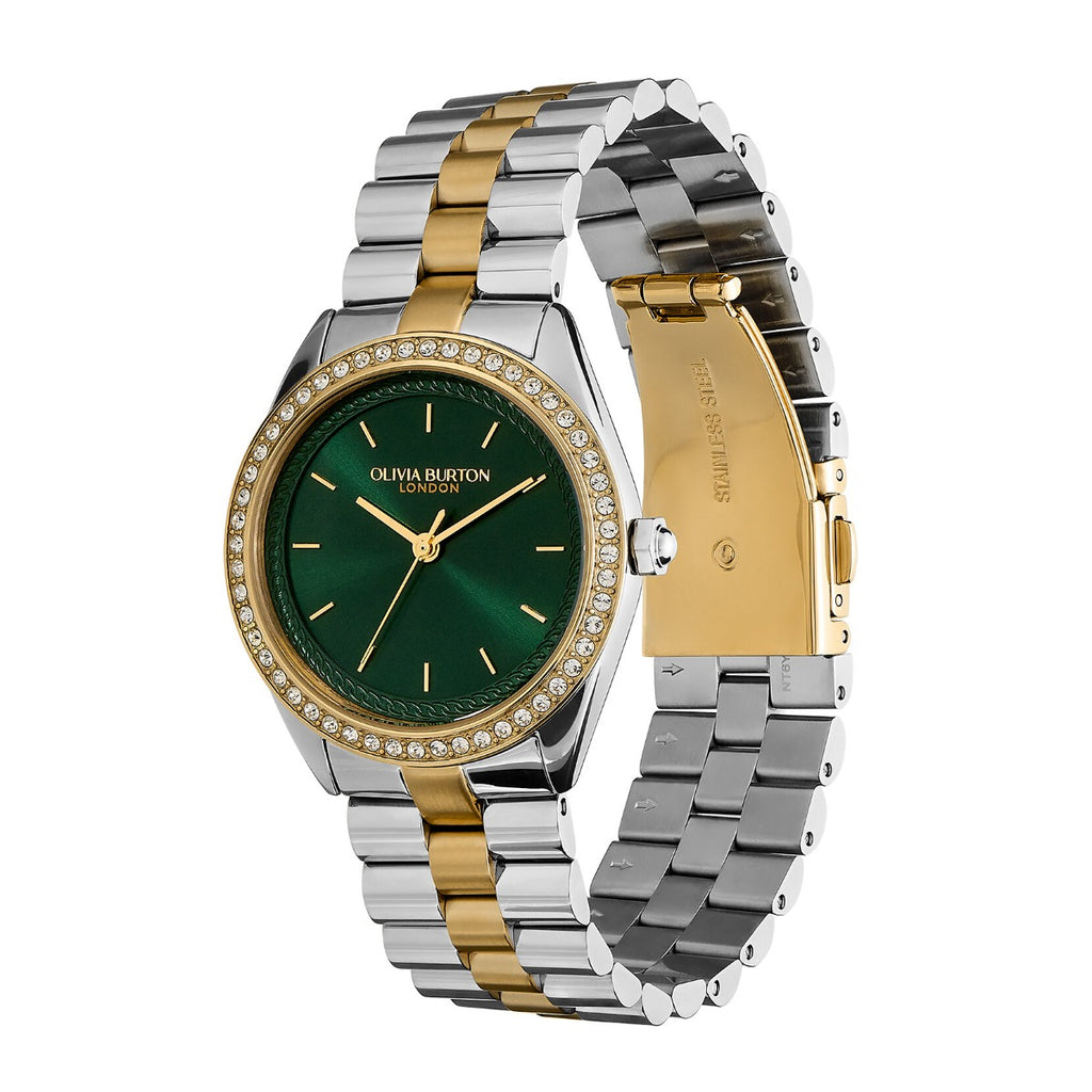 Olivia Burton Bejewelled Ladies Watch with Green Dial and Two Tone Bracelet 24000137
