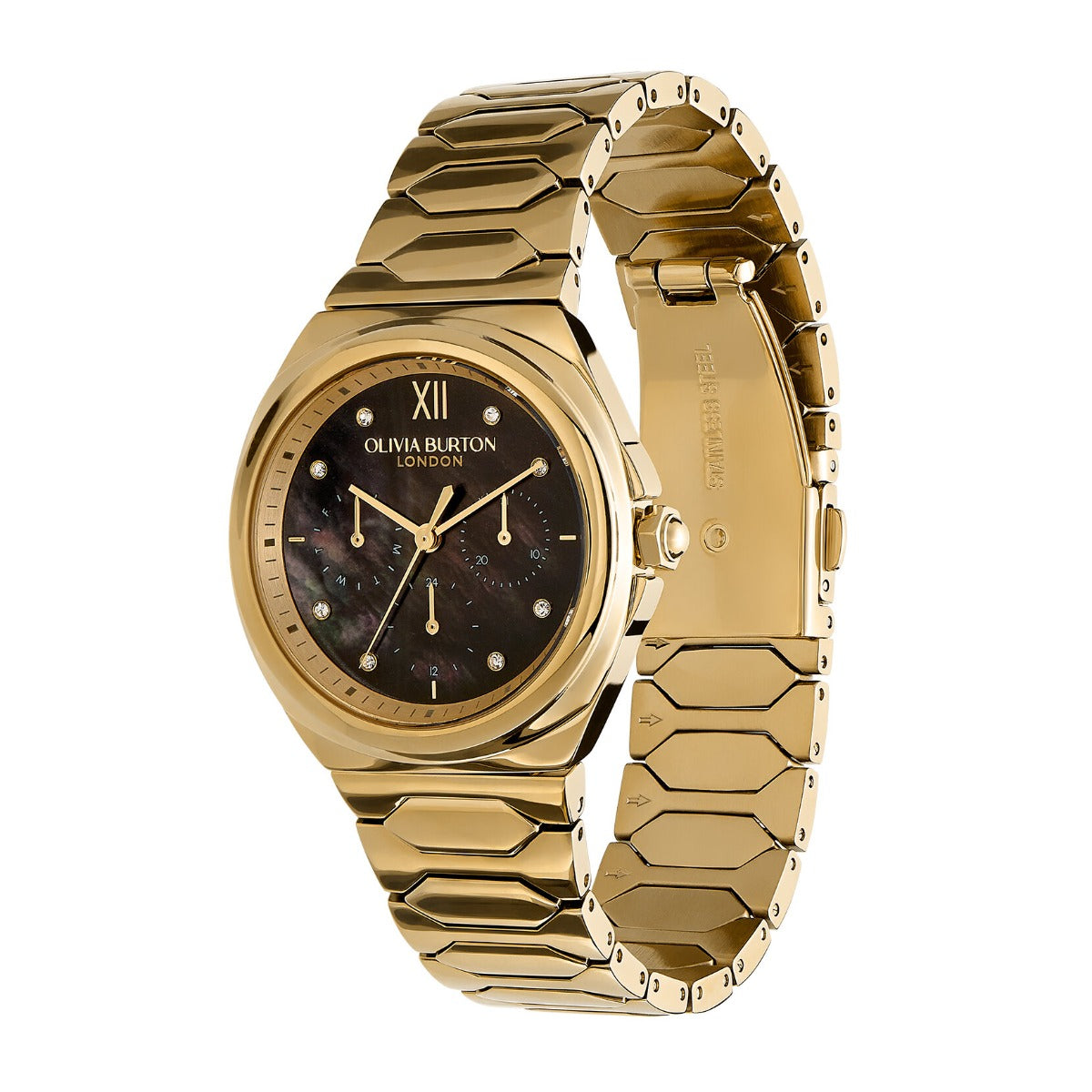 Olivia Burton Lustre Ladies Watch with Black Mother of Pearl Dial and Gold Bracelet 24000150