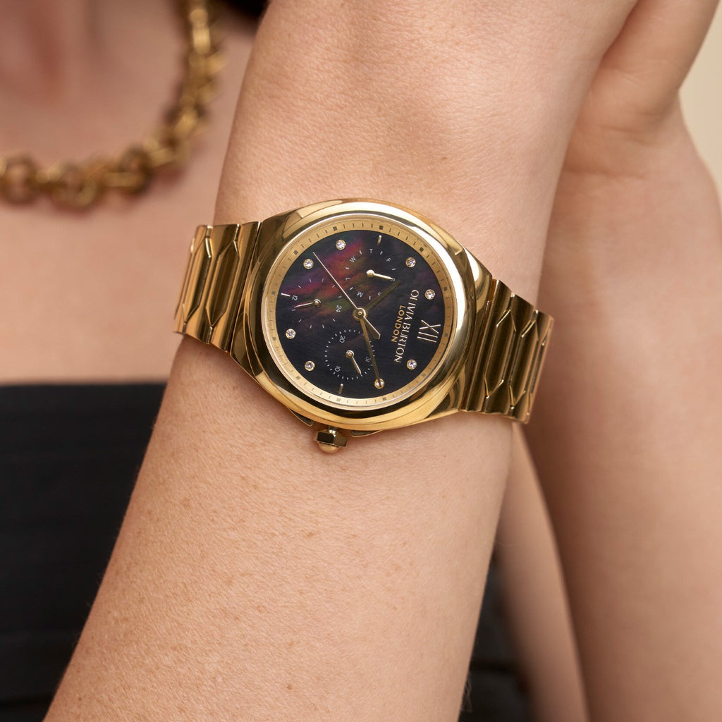 Olivia Burton Lustre Ladies Watch with Black Mother of Pearl Dial and Gold Bracelet 24000150