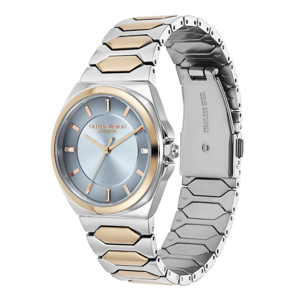 Olivia Burton Sports Luxe Ladies Watch with Blue Dial and Two Tone Bracelet 24000204