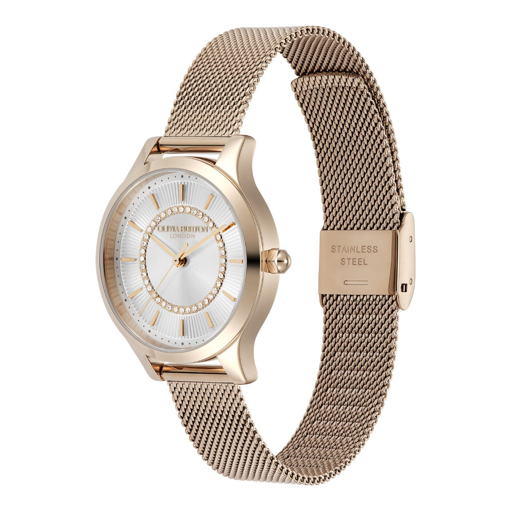 Olivia Burton Wonderlust Classic Ladies Watch with Silver Dial and Rose Gold Strap 24000213