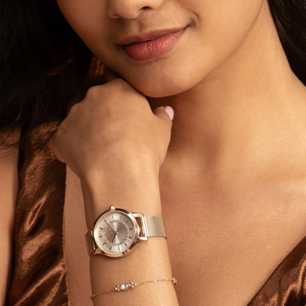 Olivia Burton Wonderlust Classic Ladies Watch with Silver Dial and Rose Gold Strap 24000213