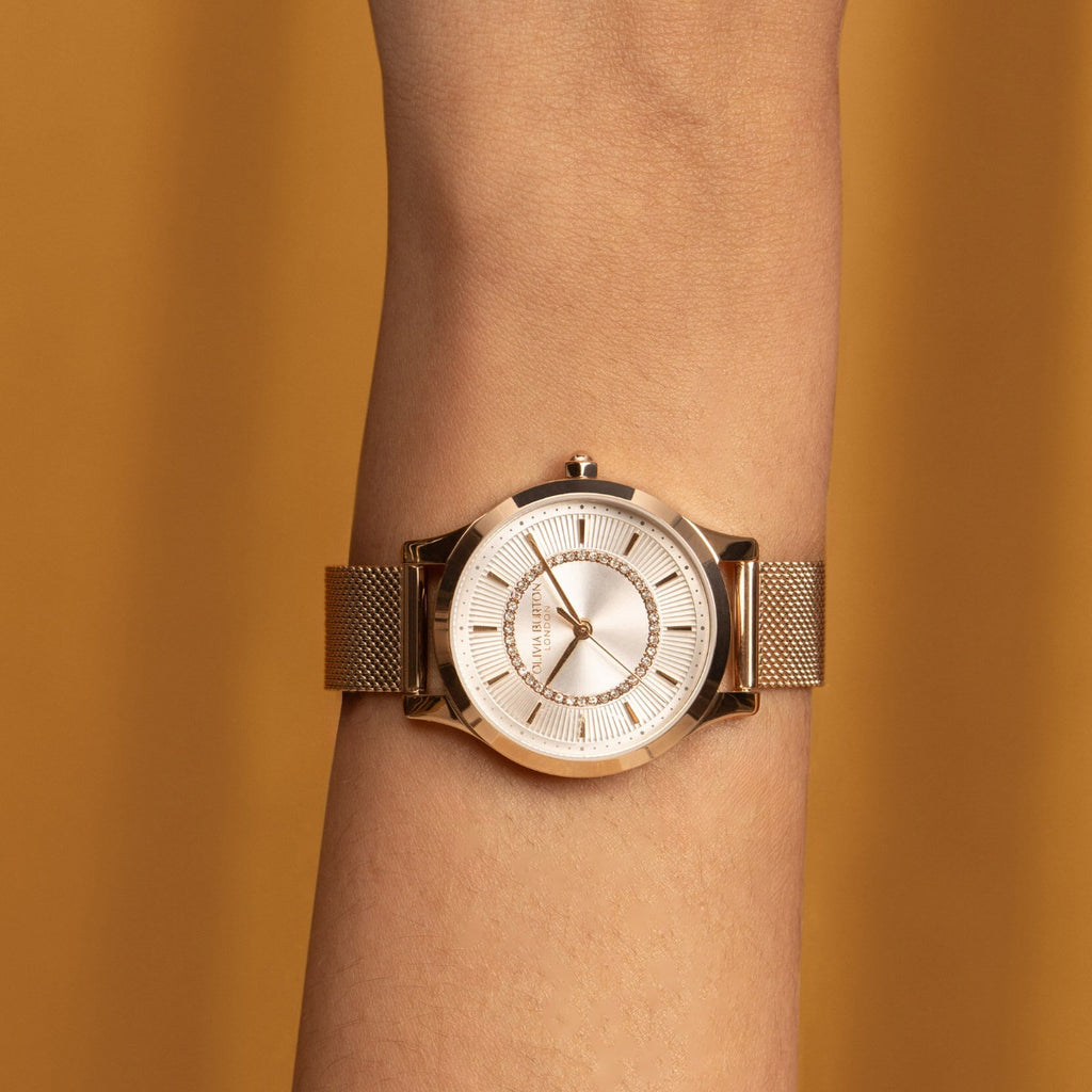 Olivia Burton Wonderlust Classic Ladies Watch with Silver Dial and Rose Gold Strap 24000213