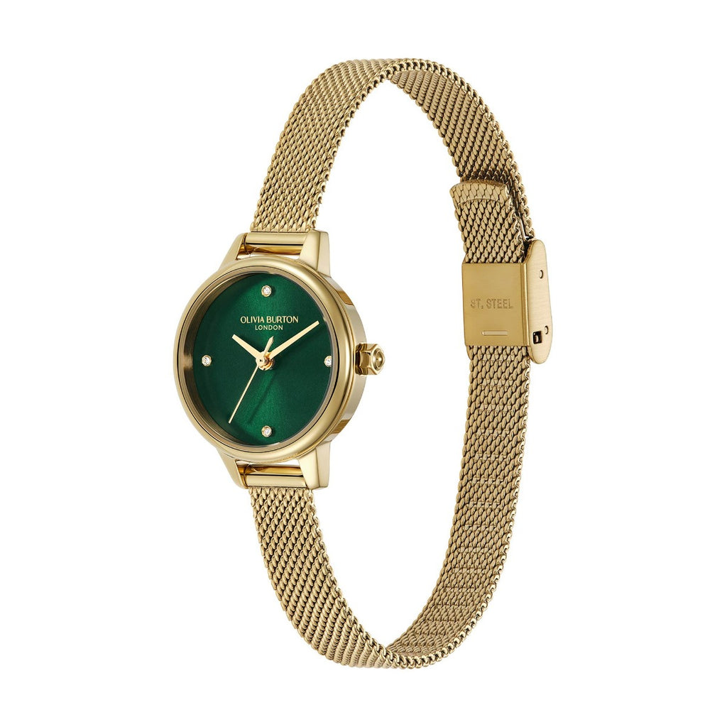 Gwyliad Clasurol i Fenywod Olivia Burton gyda Theial Gwyrdd a Strap Aur 24000246