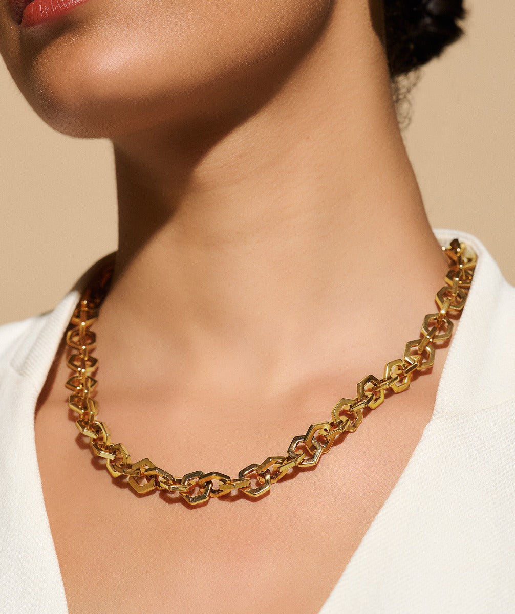Olivia Burton Ladies Honeycomb Link Gold Tone Necklace 24100087