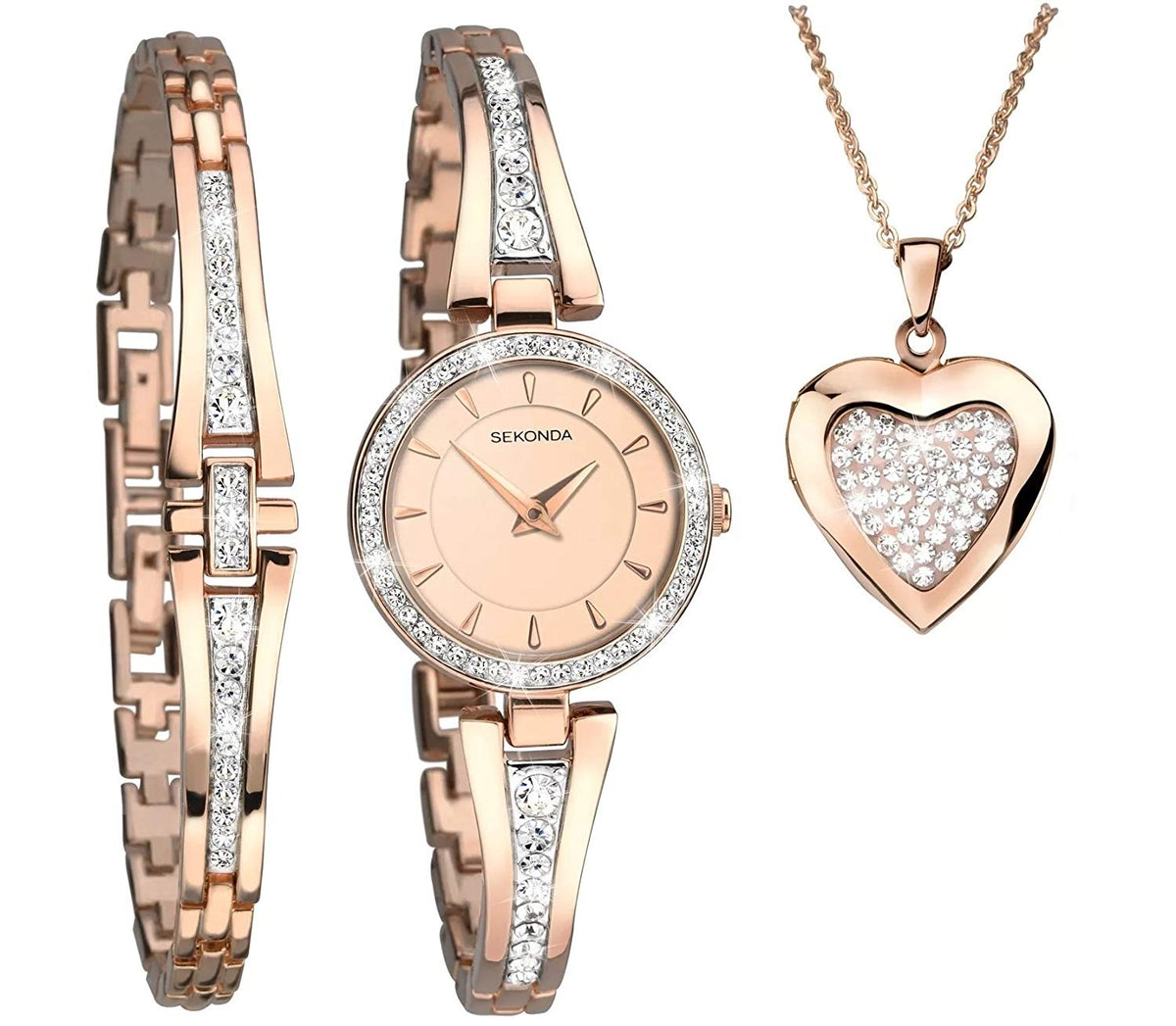 Sekonda Secret Rose Christmas Set Ladies Watch and Bracelet and Heart Locket Gift Set 2533G