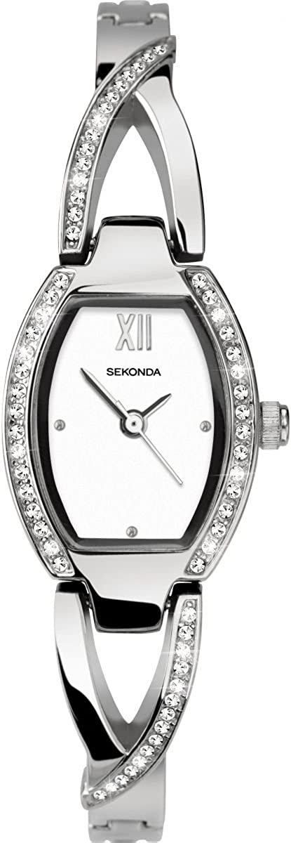 Sekonda Ladies Watch with White Dial and Silver Stone Set Bracelet 2542