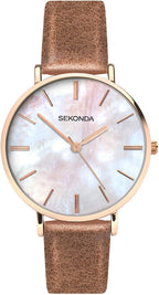 Sekonda Ladies Watch with Mother of Pearl Dial and Brown PU Strap 2558