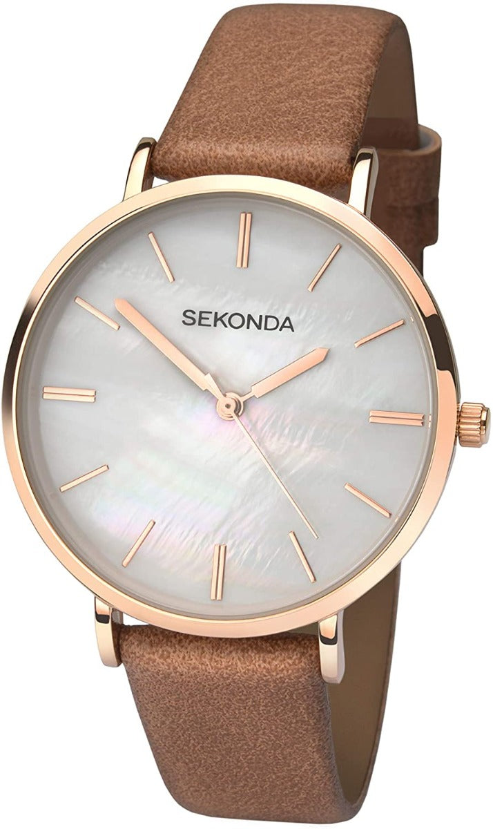 Sekonda Ladies Watch with Mother of Pearl Dial and Brown PU Strap 2558