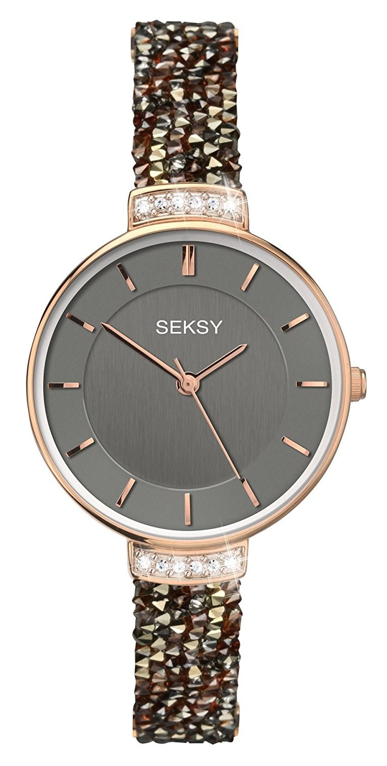 Sekonda Seksy Rocks Ladies Bronze Bracelet Strap Stone Set Taupe Dial Watch 2579