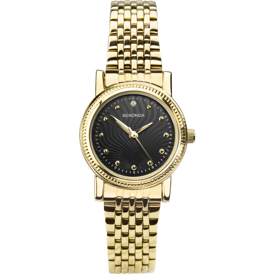 Sekonda Ladies Watch with Black Dial and Gold Bracelet 2699