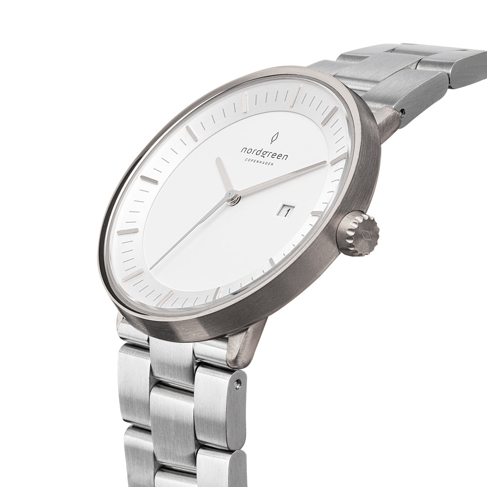 Nordgreen Philosopher Scandinavian Silver Men's Watch with 3-Link Bracelet