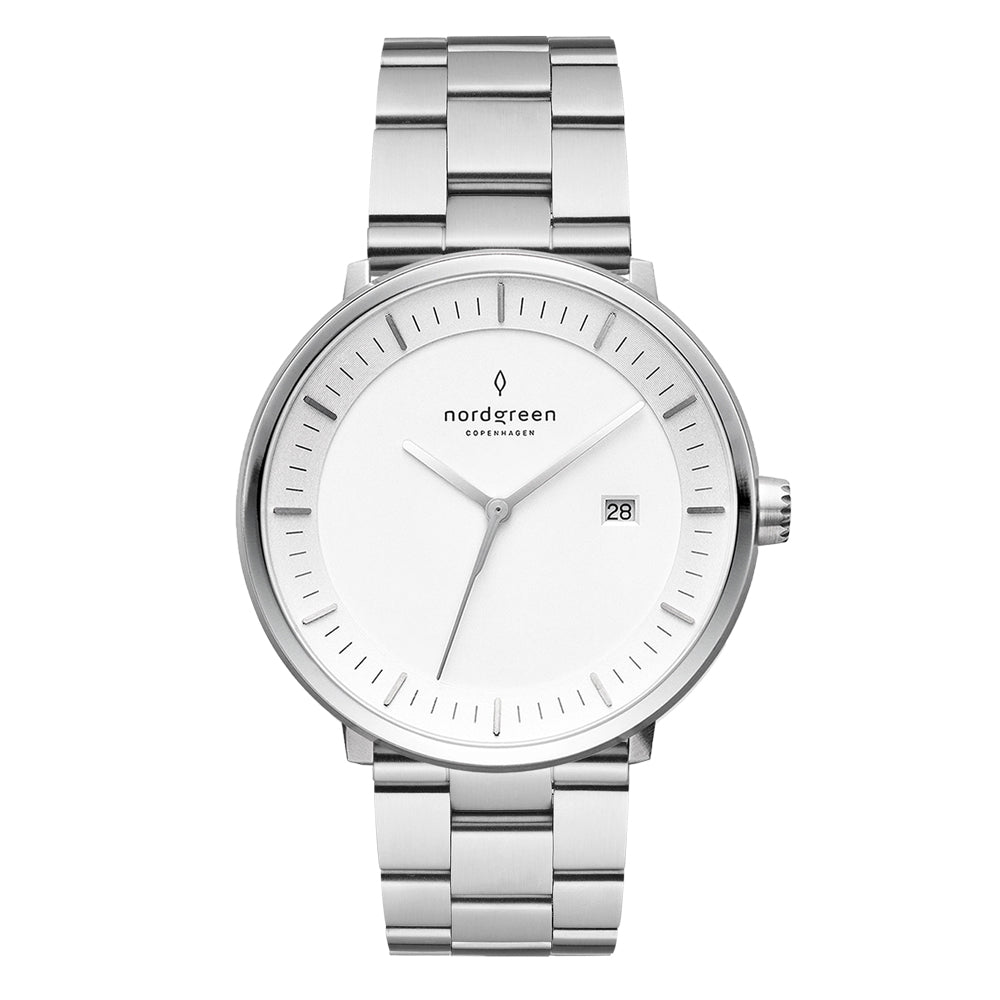 Nordgreen Philosopher Scandinavian Silver Men's Watch with 3-Link Bracelet