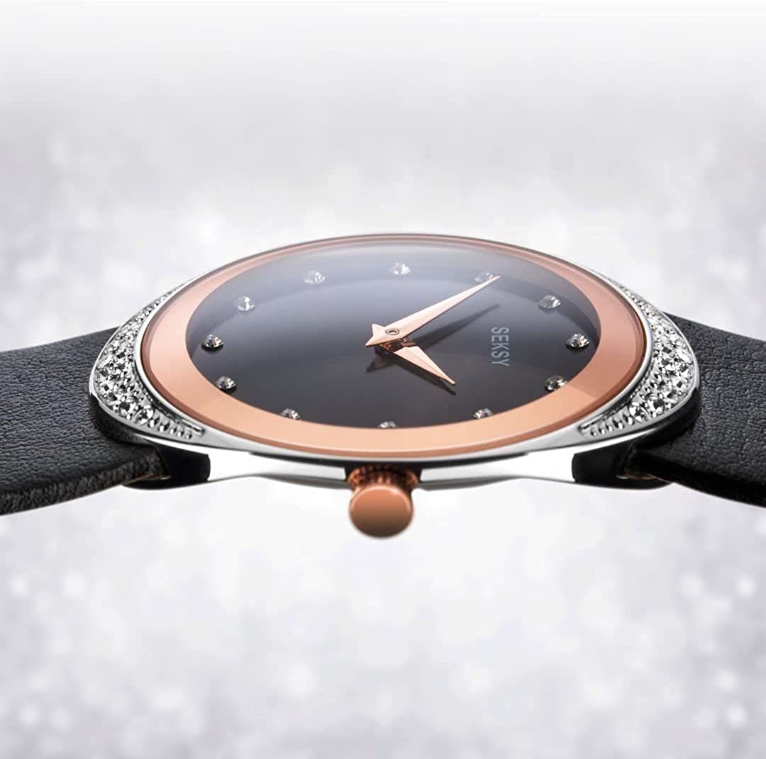 Seksy by Sekonda Ladies Watch with Black Dial and Black Leather Strap 2728