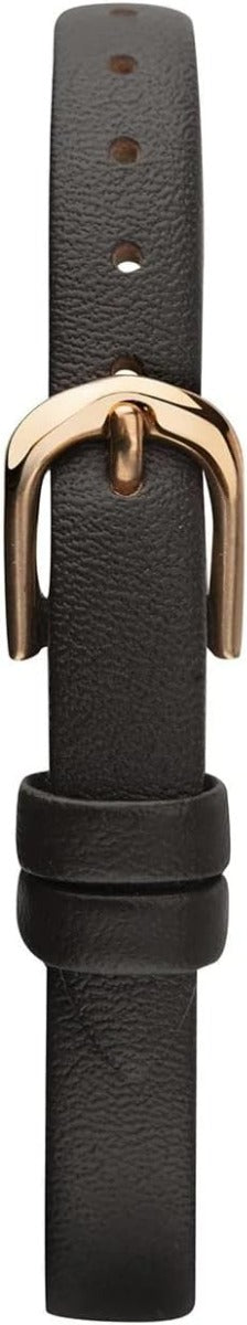 Gwylio Menywod Sekonda gydag Wyneb Du a Strap Lledr Brown Tywyll 2785