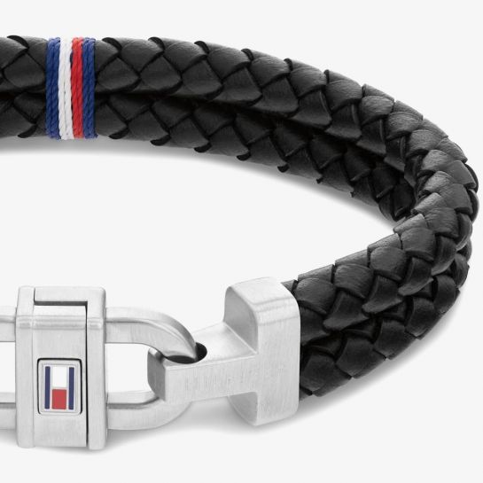 Tommy Hilfiger Men's Black Leather Bracelet 2790361
