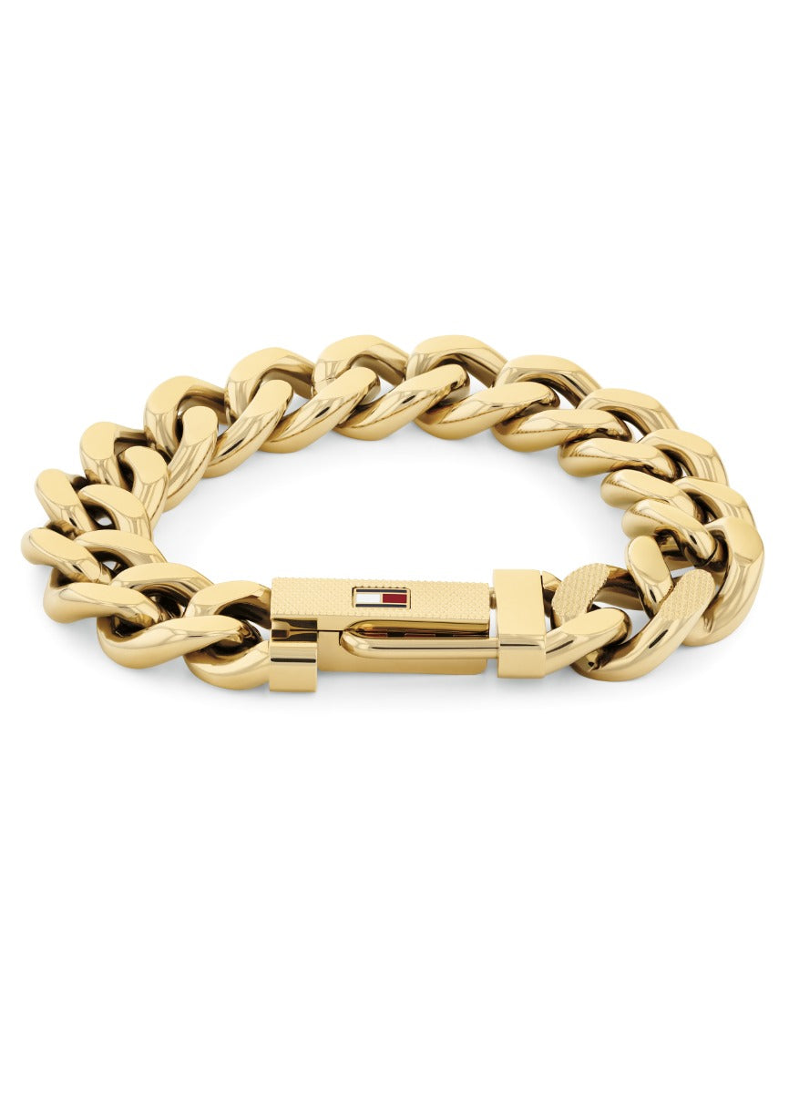 Breichled Gadwyn Grib Tommy Hilfiger i Ddynion, Dur Di-staen Gorchuddiedig ag Aur 2790638