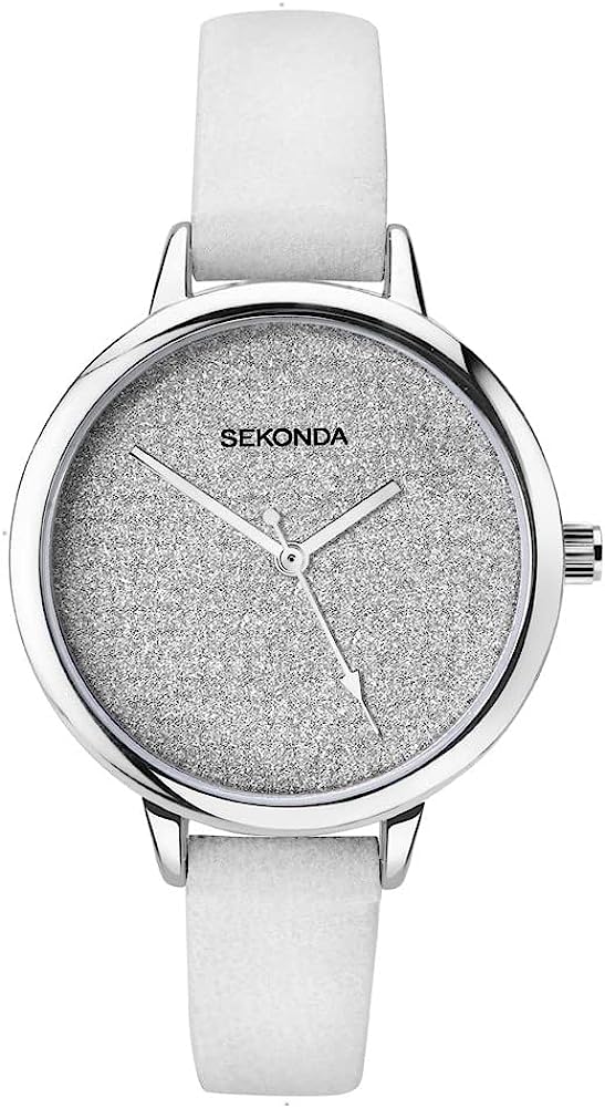 Foneddigesau Sekonda, Gwyliad gydag Arddangosfa Gliter Arian a strap Gwyn 2820
