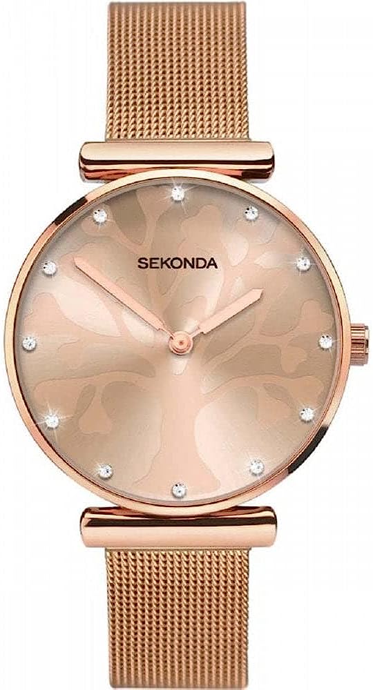 Gwylio Sekonda Merched Coeden Bywyd gyda Strap Milanese Aur Rosyn 2848