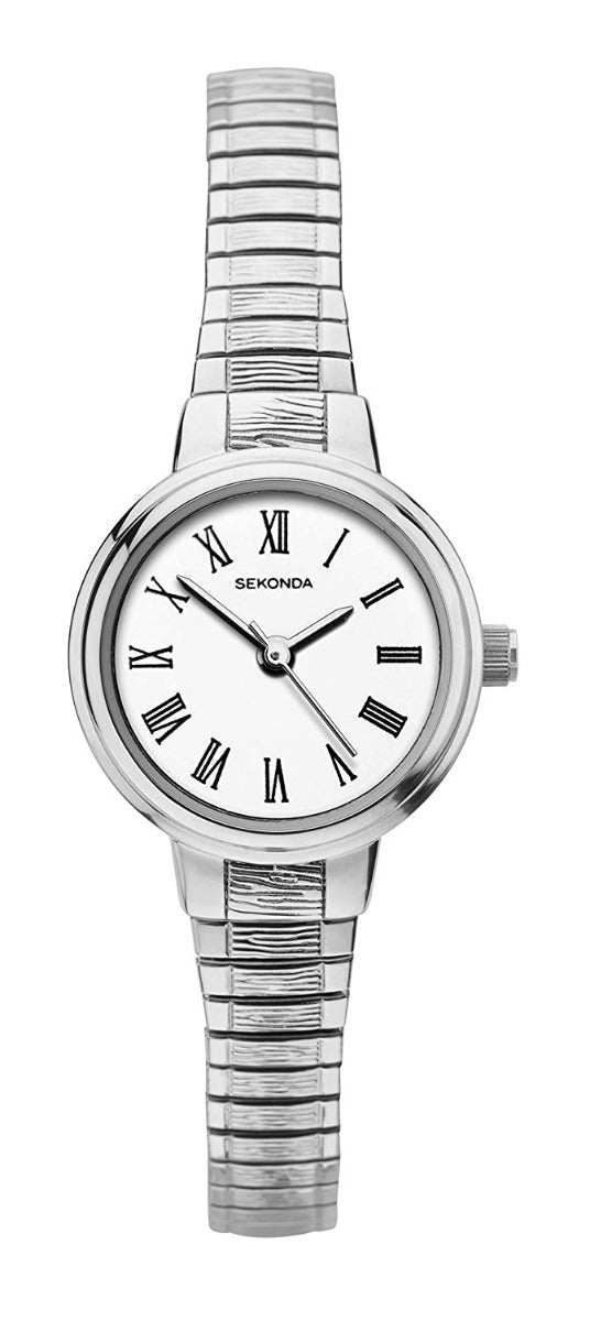 Gwylio Menywod Sekonda Expander gyda Deial Gwyn a Strap Dur Di-staen Arian 2879