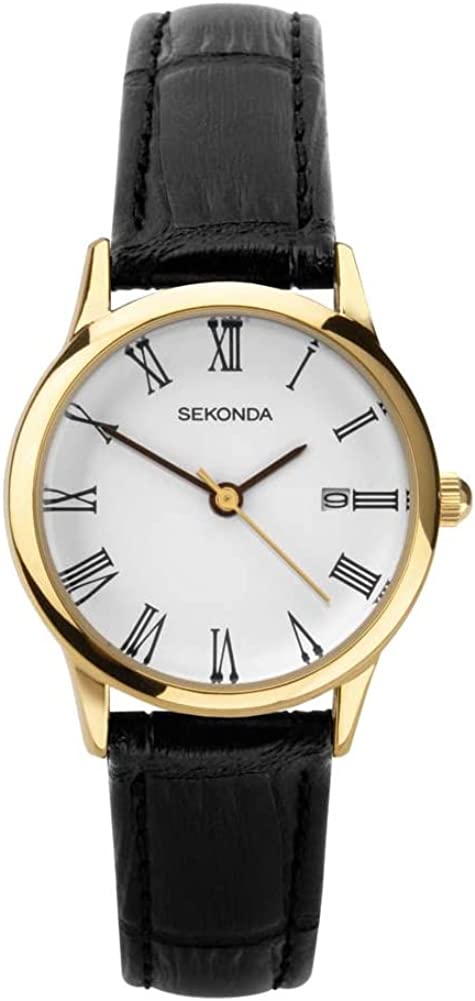 Sekonda Classic Ladies Watch with White Dial and Black Leather Strap 2892