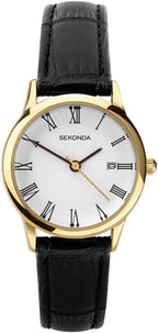Sekonda Classic Ladies Watch with White Dial and Black Leather Strap 2892