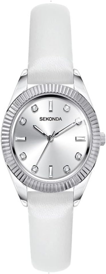 Gwylio Merched Sekonda gyda Deial Arian a Strap Gwyn 2991
