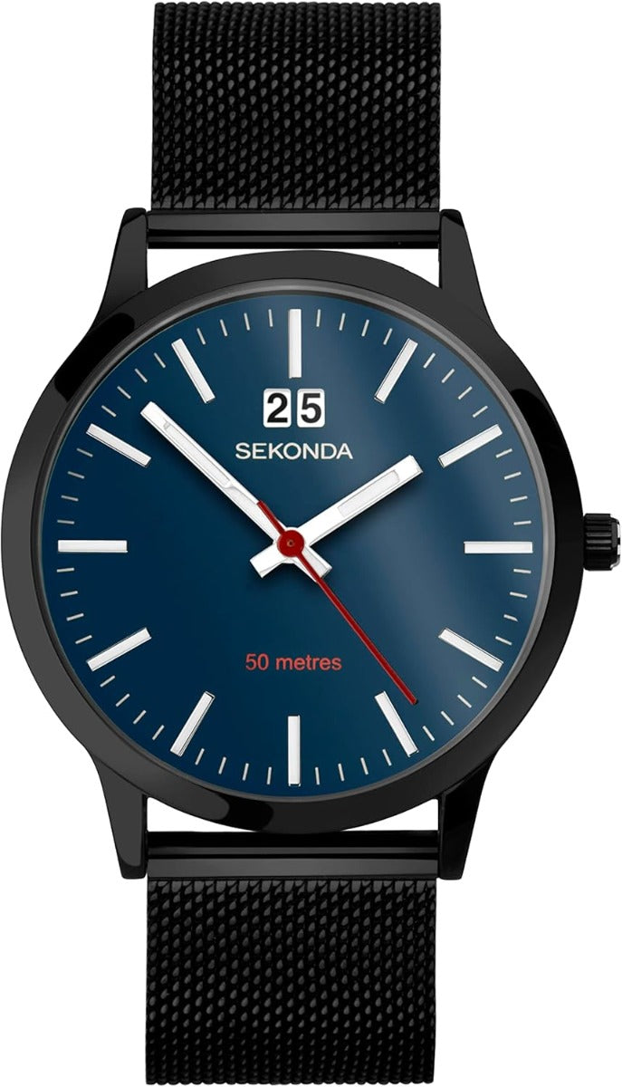 Gwylio Dynion Sekonda gyda Deial Glas a Strap Milanese Du 30075