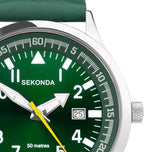 Gwylio Dynion Sekonda gyda Deial Werdd a Strap Lledr Gwyrdd 30104