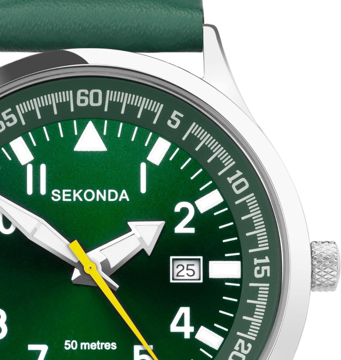 Gwylio Dynion Sekonda gyda Deial Werdd a Strap Lledr Gwyrdd 30104