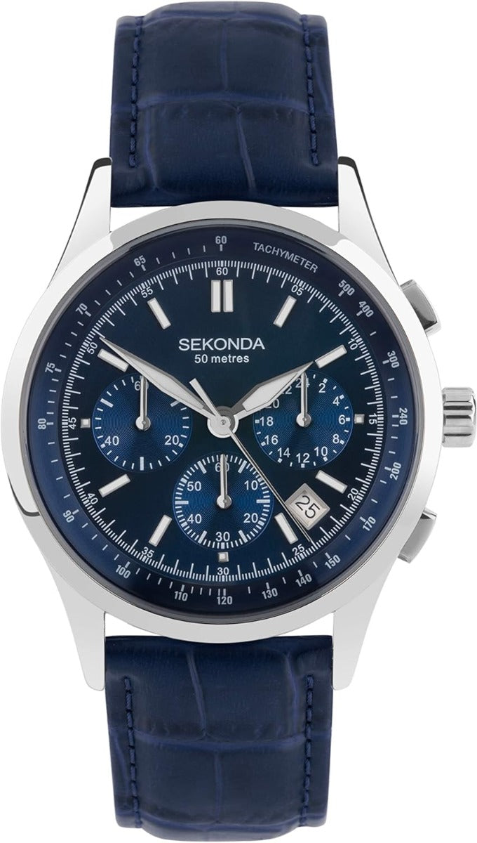 Sekonda Mens Chronograph Watch with Blue Leather Strap 30108
