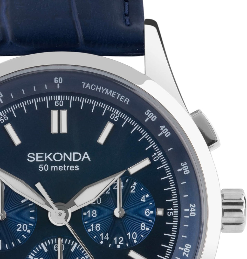 Sekonda Mens Chronograph Watch with Blue Leather Strap 30108