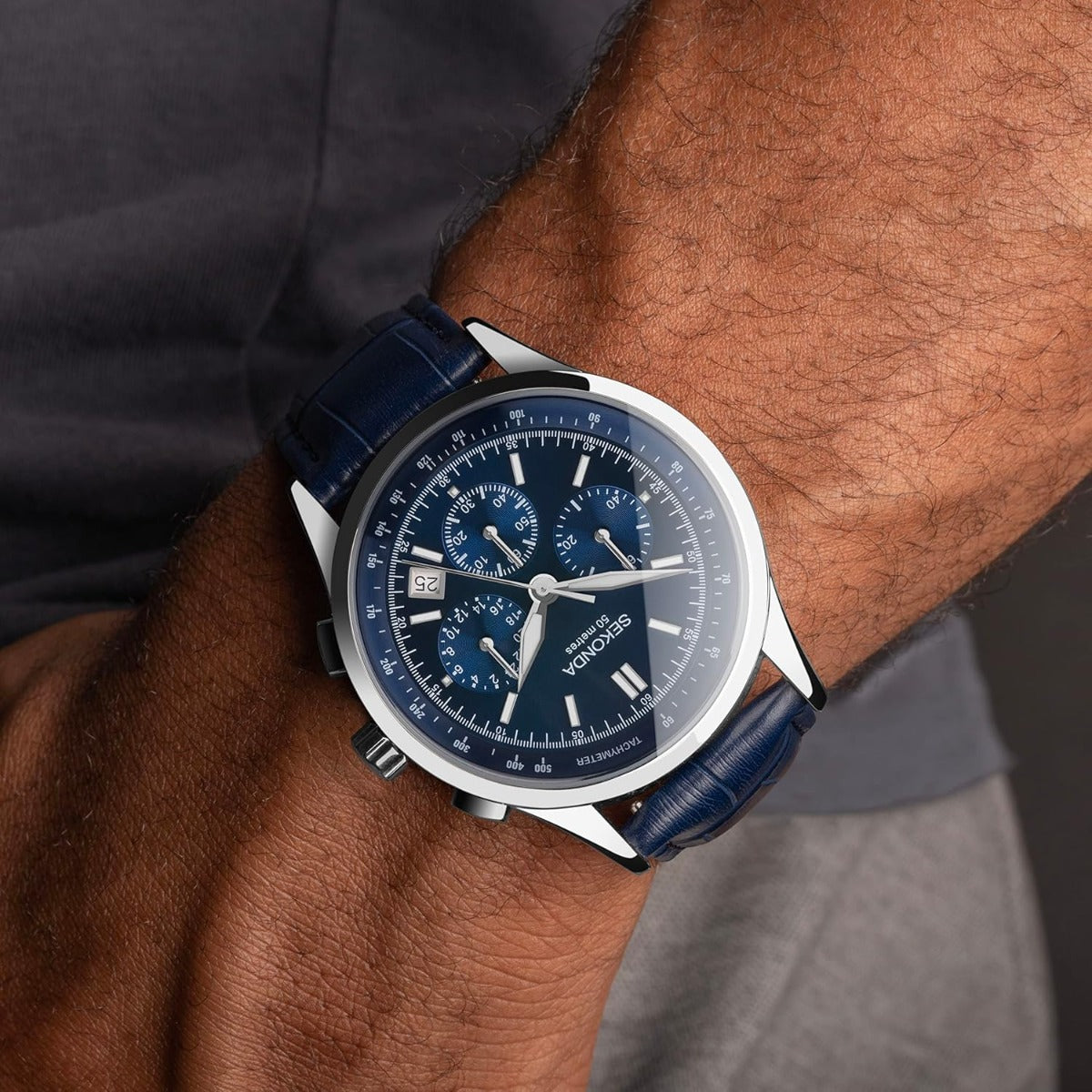 Sekonda Mens Chronograph Watch with Blue Leather Strap 30108